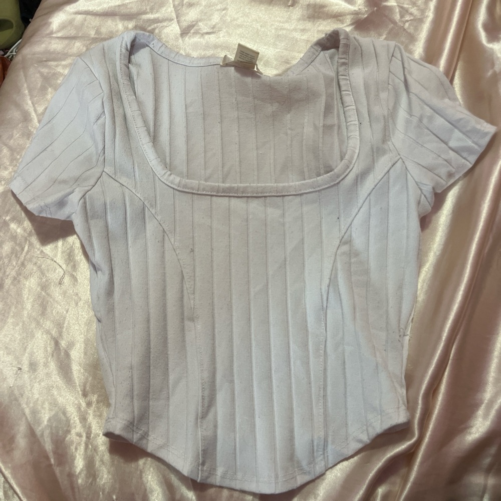 Bozzolo White Ribbed Square Neck Bodysuit